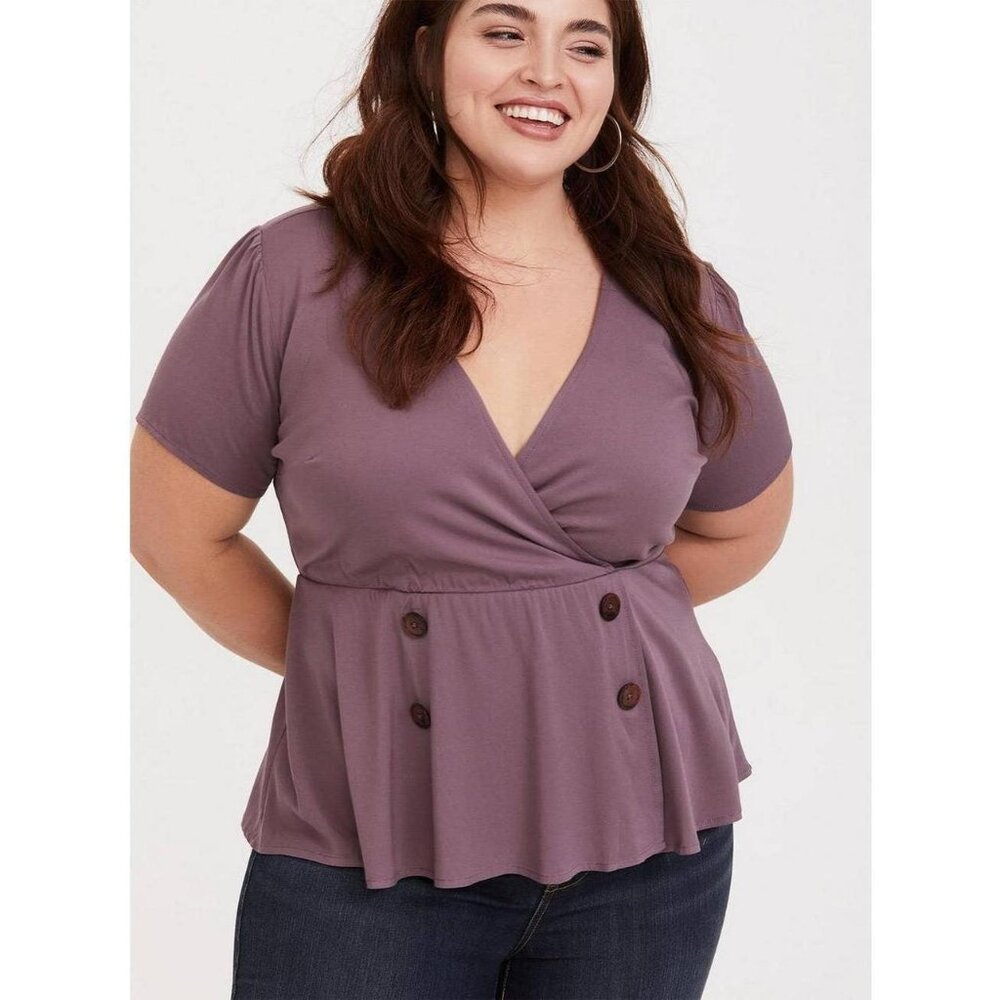 Torrid Mauve Purple Stretch Challis Peplum Blouse - Size 2